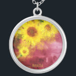 *~* Burgundy Rustic Sunflower Country Waterverf Zilver Vergulden Ketting<br><div class="desc">* Robuuste botanische charmante Burgundy Gold Floral Blossom en Waterverf Gele zonnebloemen Creatief Uniek modern design. *Deze vrolijke moderne Rustische Vintage uit een land met een mooie Zachte Grote Waterverf Gele Zonnebloemen op een Abstracte Bourgogne Merlot en Gold maken een heel ontwerp. Energy Enhanced Square Silver Plated Metafysisch Spiritueel New...</div>