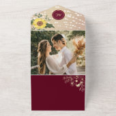 Burgundy Rustic Sunflower Wedding All In One Uitnodiging (Buitenkant)