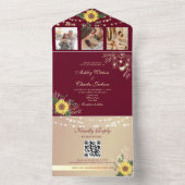 Burgundy Rustic Sunflower Wedding All In One Uitnodiging (Binnen)