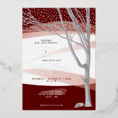 Burgundy Rustic Winter Tree Waterverf Wedding Folie Uitnodiging (Voorkant)