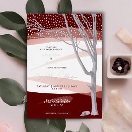 Burgundy Rustic Winter Tree Waterverf Wedding Folie Uitnodiging