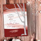 Burgundy Rustic Winter Tree Waterverf Wedding Kaart