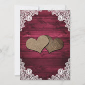 Burgundy Rustic Wood Burlap Lights Wedding Kaart (Achterkant)