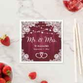 Burgundy Rustic Wood Lace String Lights Wedding Servet (Insitu)