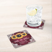 Burgundy Rustic Wood Lace Sunflower Wedding Kartonnen Onderzetters (Insitu)