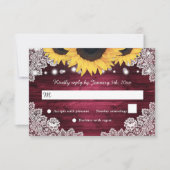 Burgundy Rustic Wood Lace Sunflower Wedding RSVP Kaartje (Voorkant)