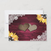 Burgundy Rustic Wood Lace Sunflower Wedding RSVP Kaartje (Achterkant)