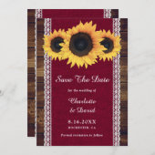 Burgundy Rustic Wood Sunflower Wedding Save The Date (Voorkant / Achterkant)