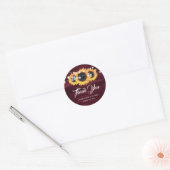 Burgundy Rustic Wood Sunflower Wedding Thank You Ronde Sticker (Envelop)