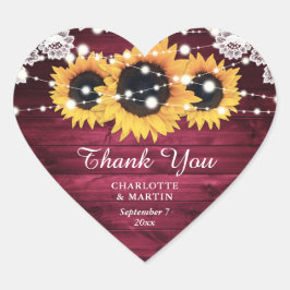 Burgundy Rustic Wood Sunflower Weduwen Dank je Hart Sticker