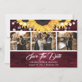 Burgundy Rustic Wood Sunflower Weduwfoto Save The Date