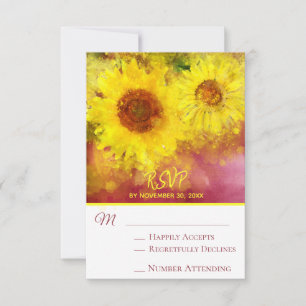 *~* Burgundy Rustic Yellow Sunflower Weddenschap R RSVP Kaartje