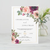 Burgundy Rustieke Bloem Groenery Boho Bruiloft Kaart (Staand voorkant)