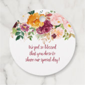 Burgundy Saffraan Mauve Roze Waterverf Bloemen Bedankjes Labels (Achterkant)