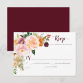 Burgundy Saffron Blush Mauve Corner Bouquet RSVP Kaartje (Voorkant / Achterkant)