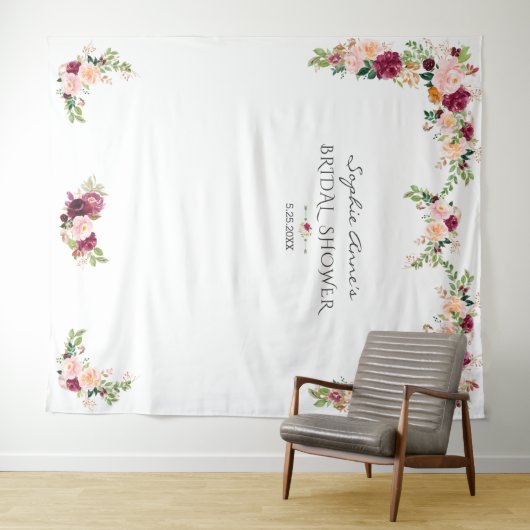 Burgundy Saffron Floral Vrijgezellenfeest Foto Boo Wandkleed (In Situ (horizontaal))