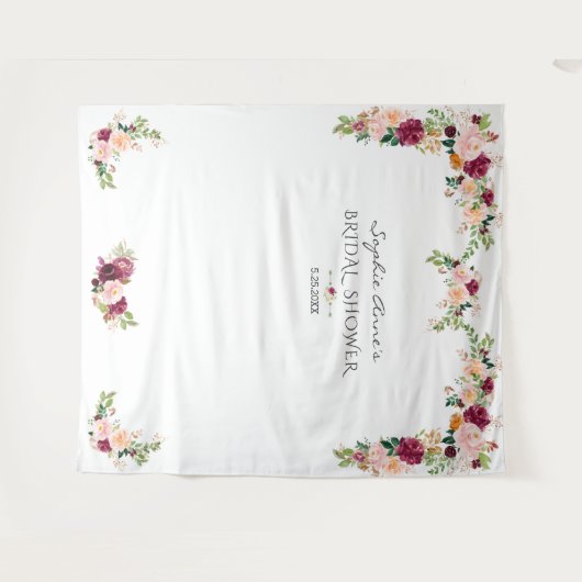 Burgundy Saffron Floral Vrijgezellenfeest Foto Boo Wandkleed (Voorkant (horizontaal))