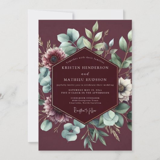 Burgundy Sage Anemone Wedding Kaart (Voorkant)