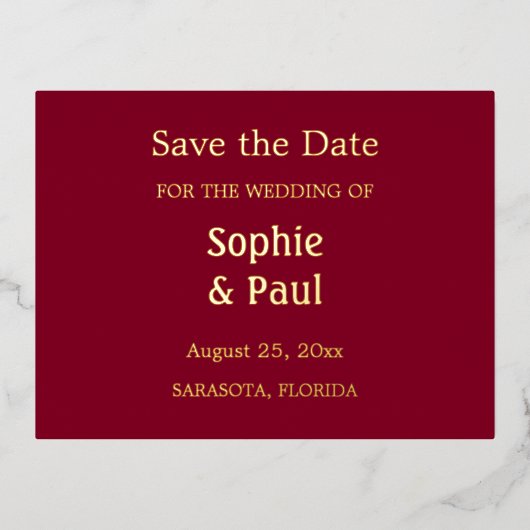 Burgundy Save the Date Folie Invitation Briefkaart (Voorkant)