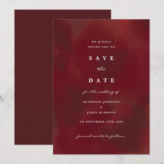 Burgundy Save the Date Invitation Kaart (Voorkant / Achterkant)