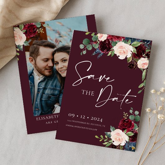 Burgundy Save the Date Invitation Kaart