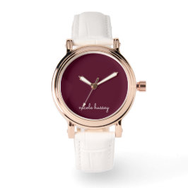 Burgundy Schrift  | Stijlvol Modern Monogram Horloge