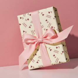 Burgundy Script Hearts on Cream– Valentine Pattern Cadeaupapier