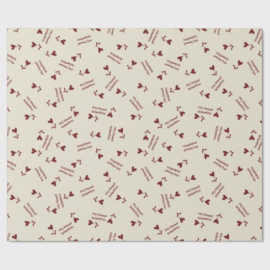 Burgundy Script Hearts on Cream– Valentine Pattern Cadeaupapier (Vlak)