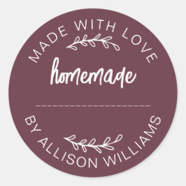 Burgundy Script Made With Love Homemade Food Jar Ronde Sticker