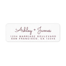 Burgundy Script Names Wedding Return Address