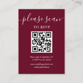 Burgundy Script RSVP QR-code Informatiekaartje (Voorkant)