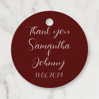 Burgundy Script Simple Elegant Classic Wedding Bedankjes Labels