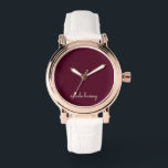 Burgundy Script | Stylish Monogram Modern Horloge<br><div class="desc">A simple stylish custom monogram design in an casual handwritten in striking monochrome Burgundy. The monogram can easily be personalized to make a design as unique as you are! The perfect trendy gift or accessory for any occasion.</div>