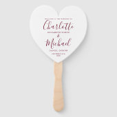 Burgundy Script Wedding Program Heart Handwaaier (Voorkant)