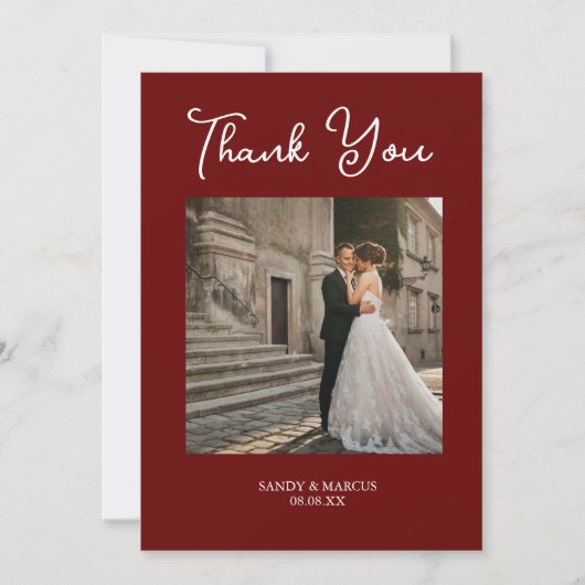 Burgundy Script Weduwfoto Hartelijk dank Kaart (Voorkant)