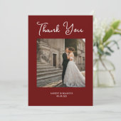 Burgundy Script Weduwfoto Hartelijk dank Kaart (Staand voorkant)