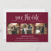 Burgundy Script Weduwfoto Save the Date (Voorkant)