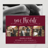 Burgundy Script Weduwfoto Save the Date (Voorkant / Achterkant)
