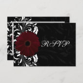 Burgundy Scroll Gerbera Daisy w/Black RSVP (Voorkant / Achterkant)
