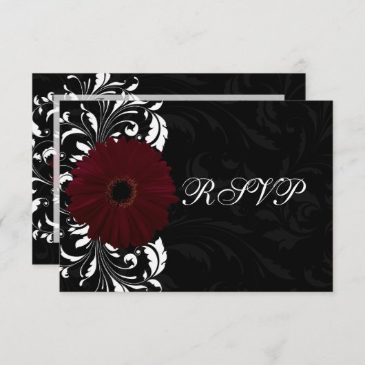 Burgundy Scroll Gerbera Daisy w/Black RSVP (Voorkant / Achterkant)