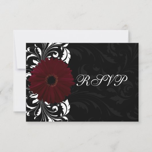 Burgundy Scroll Gerbera Daisy w/Black RSVP Kaartje (Voorkant)