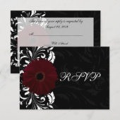 Burgundy Scroll Gerbera Daisy w/Black RSVP Kaartje (Voorkant / Achterkant)