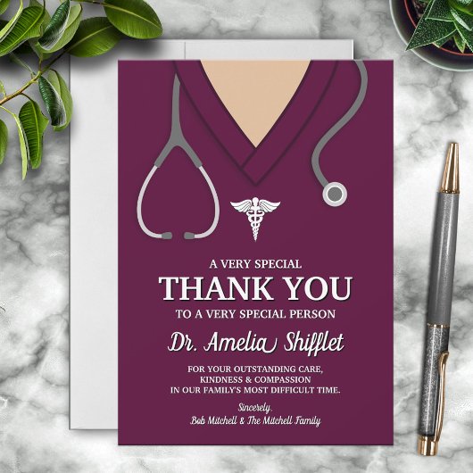 Burgundy Scrubs Medical Professional Hartelijk dan Bedankkaart