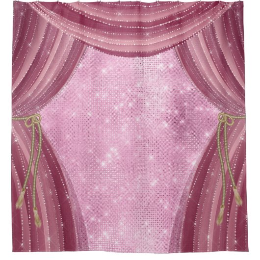 Burgundy Sheer Pink Glitter Glam Douchegordijn (Voorkant)