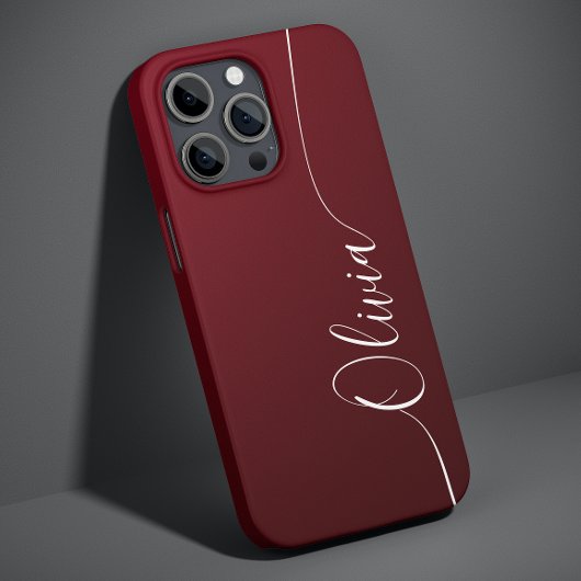 Burgundy Shimmer Elegant Calligraphy Script Name Case-Mate iPhone Case