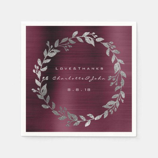 Burgundy Shimmering Urban Silver Wreatname Servetten (Voorkant)