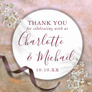 Burgundy Signature Script Favor Bedankt Ronde Sticker