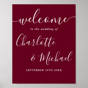 Burgundy Signature Script Trouw Welkomstbord Poster