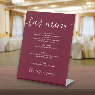 Burgundy Signature Script Trouwbarmenu Reclamebord Met Voetstuk