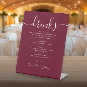 Burgundy Signature Script Trouwdrankenmenu Reclamebord Met Voetstuk